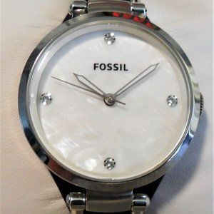 Fossil ES3417 Mother of Pearl/Crystal Blue Leather